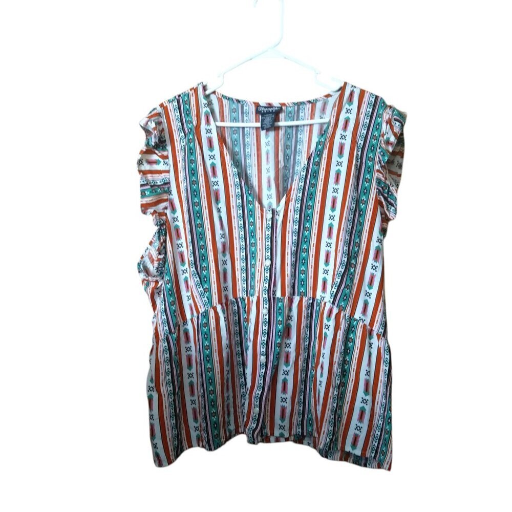 Wrangler Retro Women's 3XL Sleeveless Peplum Top Western Ruffle Trim V-Neck